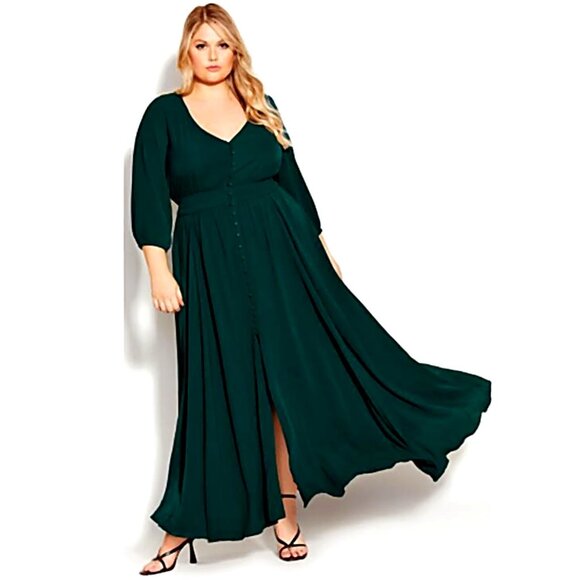 NEW City Chic Desire Shirred Waist Button Front Maxi Dress In Sea Green sz 14 - Picture 1 of 2